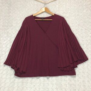 J.Jill Wearever Collection Marron V-Neck Pleated Bell Sleeve Blouse Size Large‎